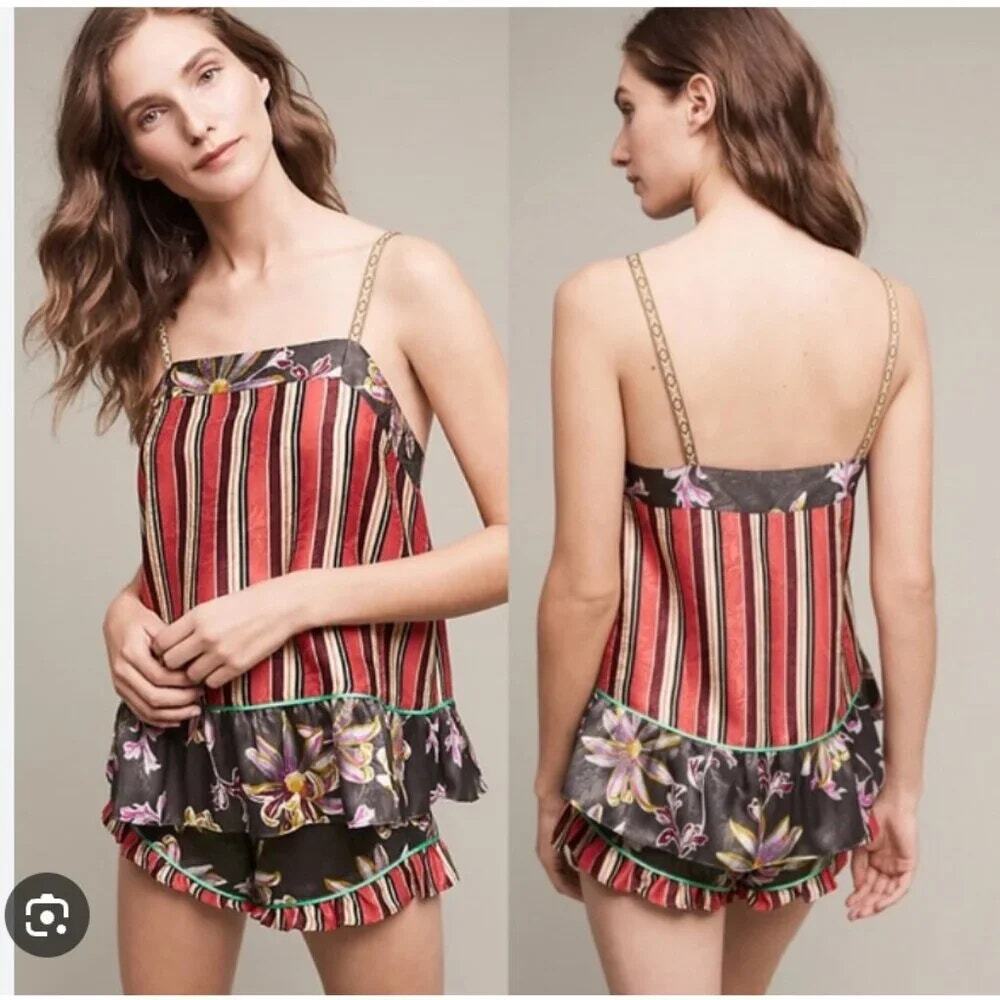 Eloise by Anthropologie Acacia Floral Stripe Cami Tank Womens Medium Mixed Red